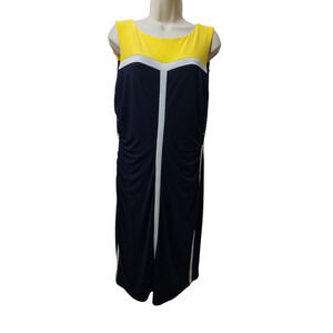 Ralph Lauren LRL Womens Dress Size 14 Navy Yellow Sleeveless Stretch Slinky Zip